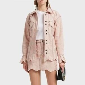 Aje Epacris Embroidered Denim Jacket Pink Size 12 NWOT